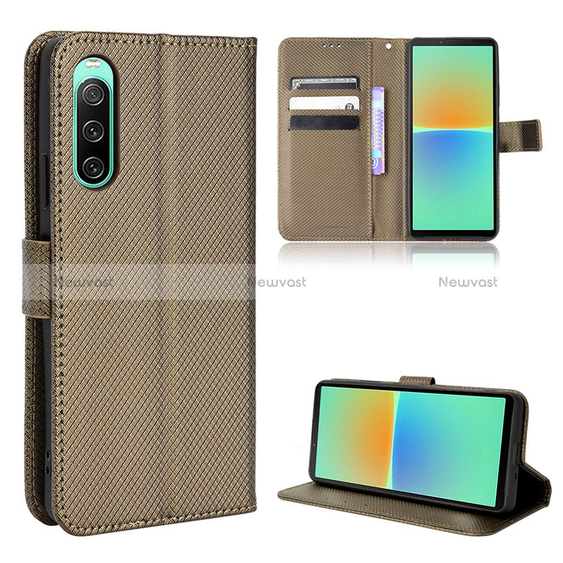 Leather Case Stands Flip Cover Holder BY1 for Sony Xperia 10 IV Brown