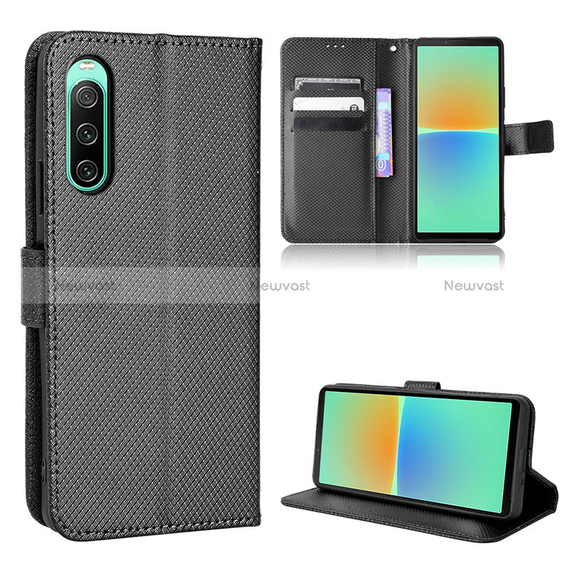 Leather Case Stands Flip Cover Holder BY1 for Sony Xperia 10 IV SO-52C Black