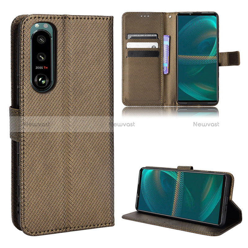 Leather Case Stands Flip Cover Holder BY1 for Sony Xperia 5 III SO-53B Brown