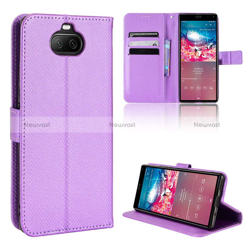 Leather Case Stands Flip Cover Holder BY1 for Sony Xperia 8 Purple