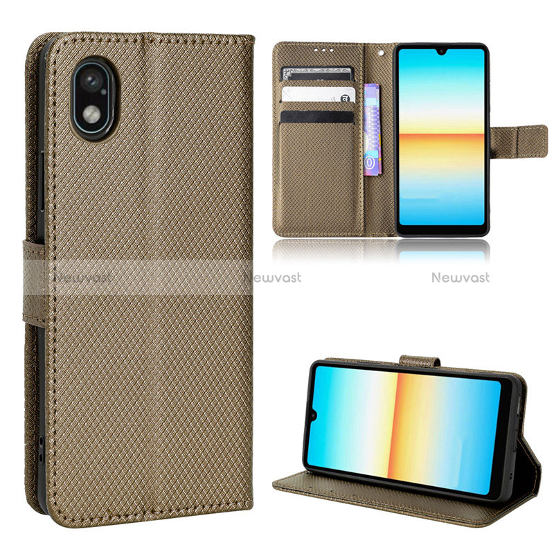 Leather Case Stands Flip Cover Holder BY1 for Sony Xperia Ace III SOG08 Brown