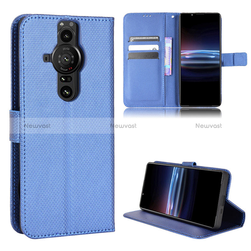 Leather Case Stands Flip Cover Holder BY1 for Sony Xperia PRO-I Blue