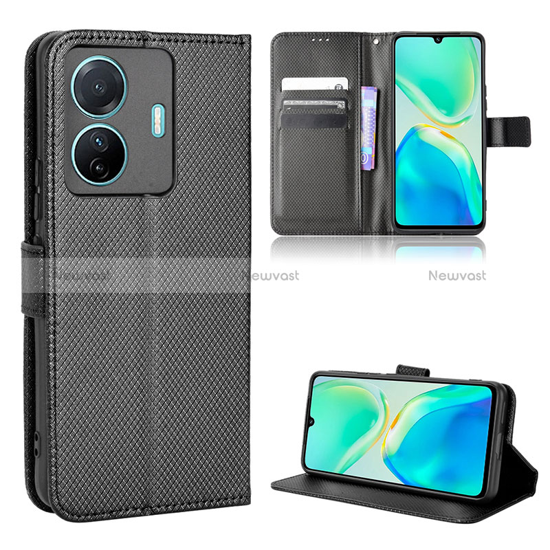 Leather Case Stands Flip Cover Holder BY1 for Vivo iQOO Z6 Pro 5G Black