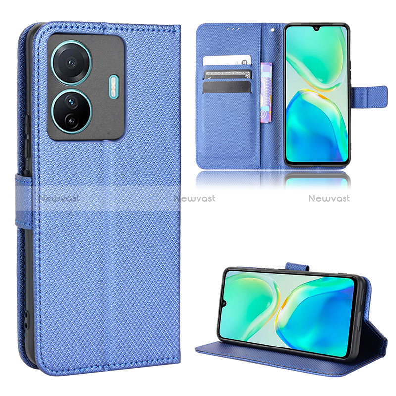 Leather Case Stands Flip Cover Holder BY1 for Vivo iQOO Z6 Pro 5G Blue