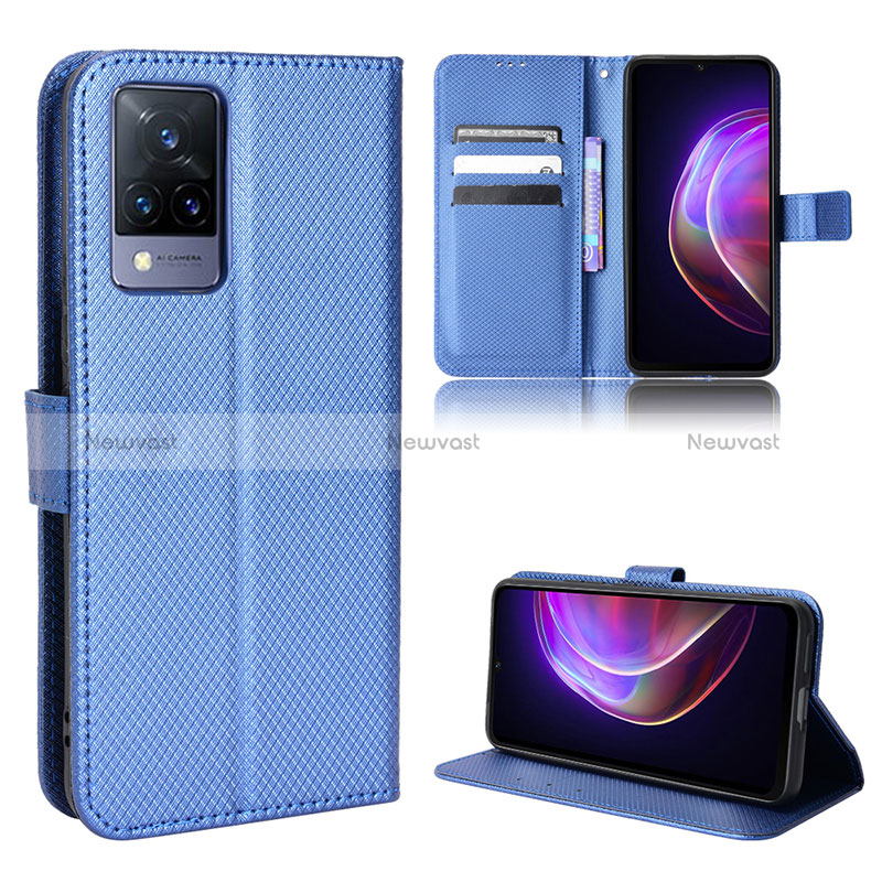 Leather Case Stands Flip Cover Holder BY1 for Vivo V21 5G Blue