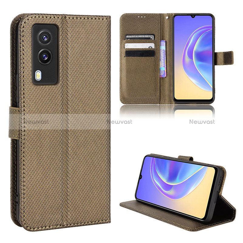 Leather Case Stands Flip Cover Holder BY1 for Vivo V21e 5G Brown