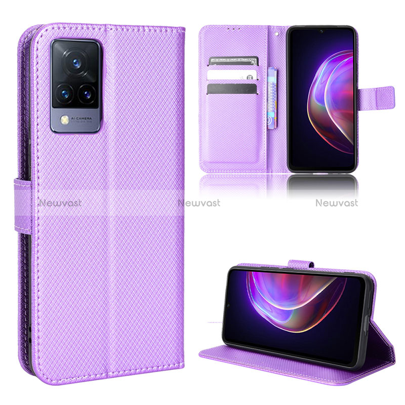 Leather Case Stands Flip Cover Holder BY1 for Vivo V21s 5G Purple