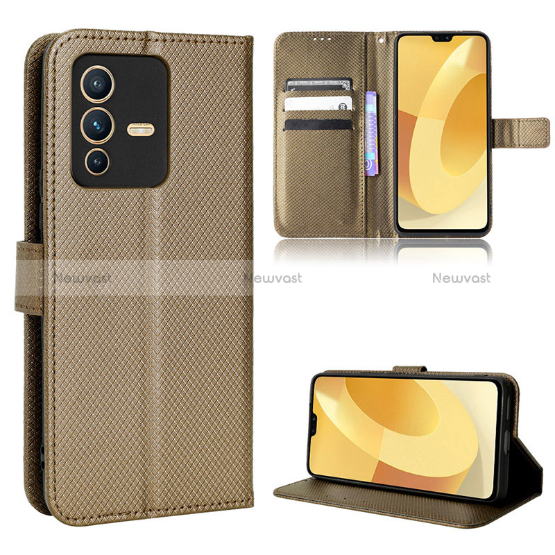 Leather Case Stands Flip Cover Holder BY1 for Vivo V23 5G Brown