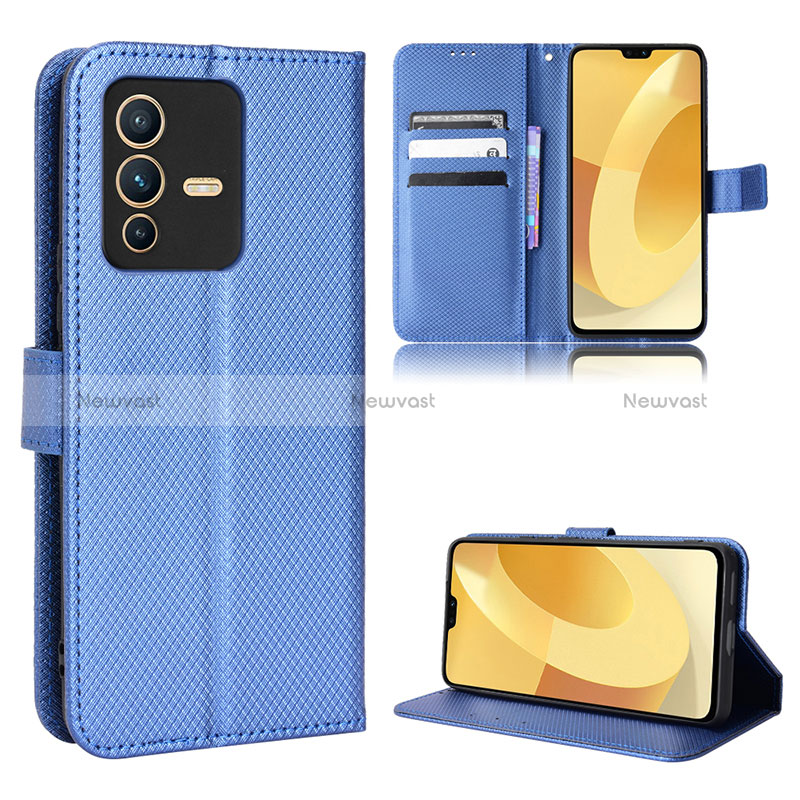 Leather Case Stands Flip Cover Holder BY1 for Vivo V23 Pro 5G Blue