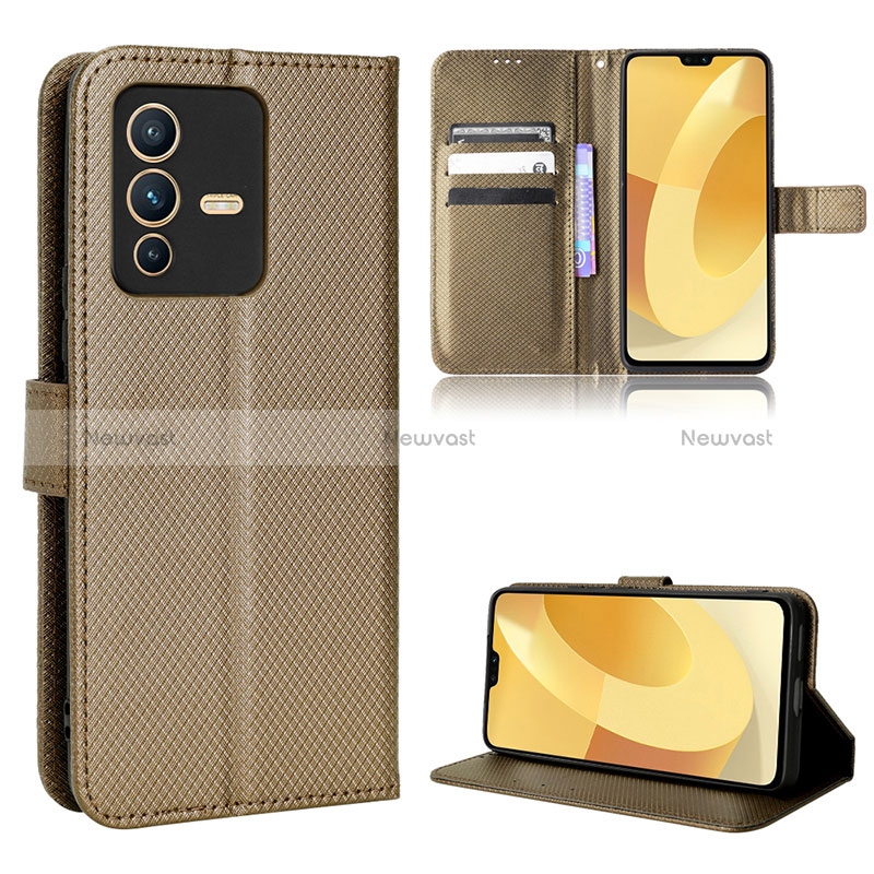 Leather Case Stands Flip Cover Holder BY1 for Vivo V23 Pro 5G Brown