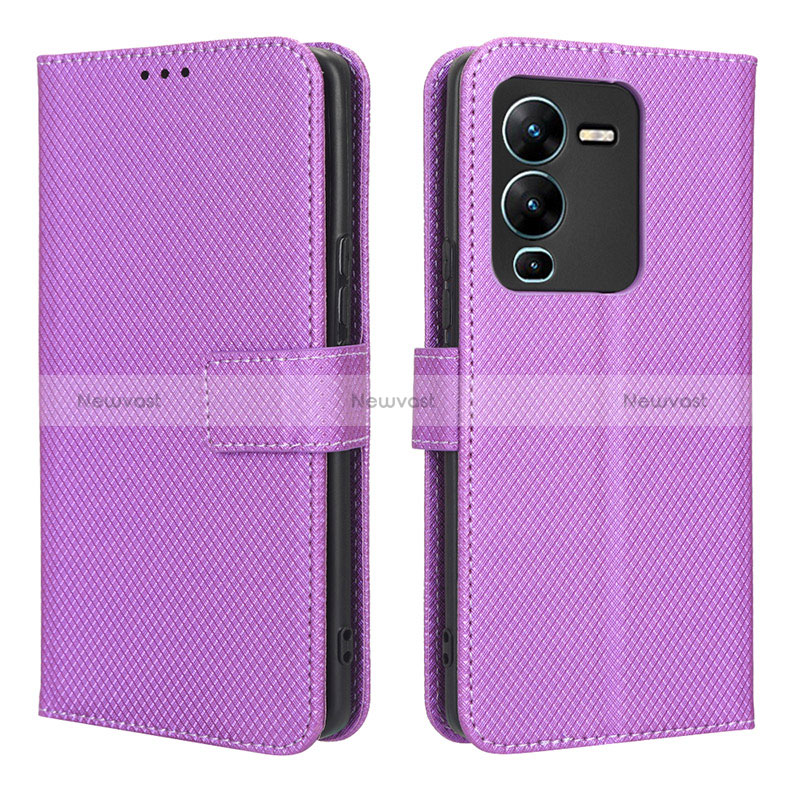 Leather Case Stands Flip Cover Holder BY1 for Vivo V25 Pro 5G Purple