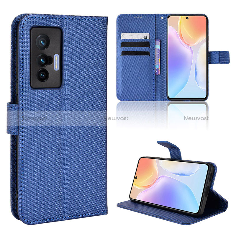 Leather Case Stands Flip Cover Holder BY1 for Vivo X70 5G Blue