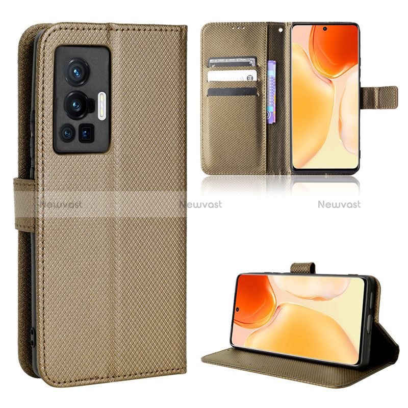 Leather Case Stands Flip Cover Holder BY1 for Vivo X70 Pro 5G Brown