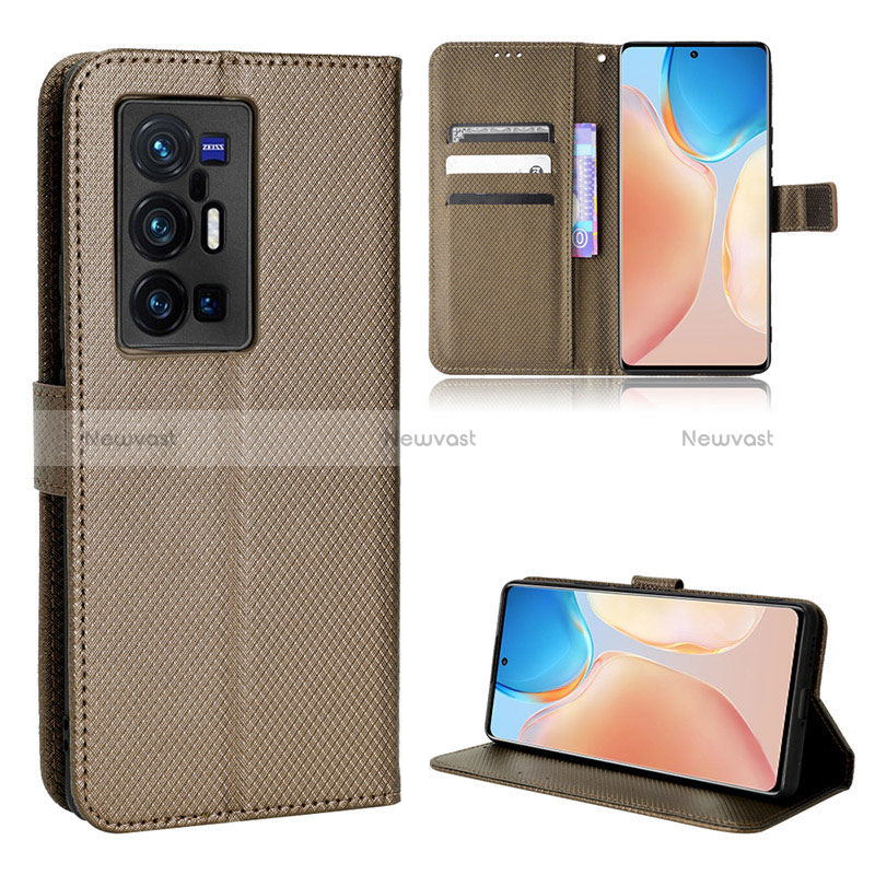 Leather Case Stands Flip Cover Holder BY1 for Vivo X70 Pro+ Plus 5G Brown