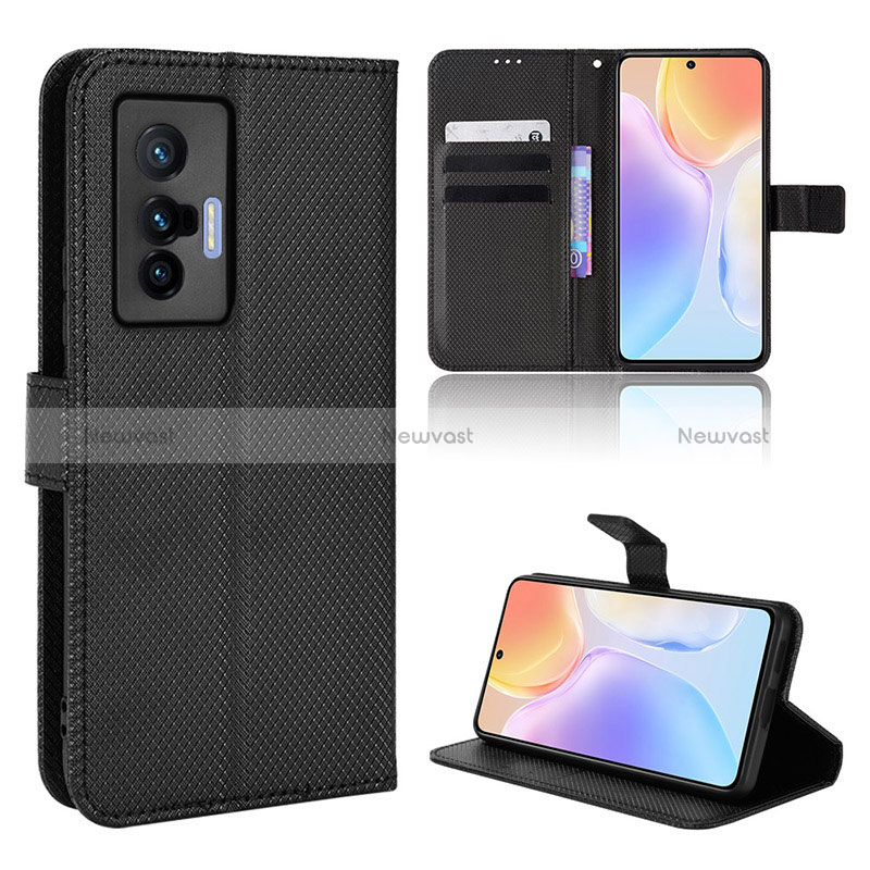 Leather Case Stands Flip Cover Holder BY1 for Vivo X70t Black