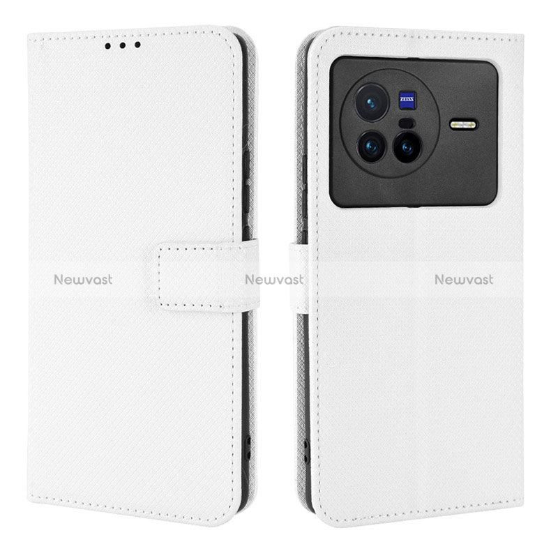 Leather Case Stands Flip Cover Holder BY1 for Vivo X80 5G White