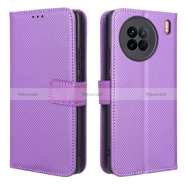 Leather Case Stands Flip Cover Holder BY1 for Vivo X90 5G Purple