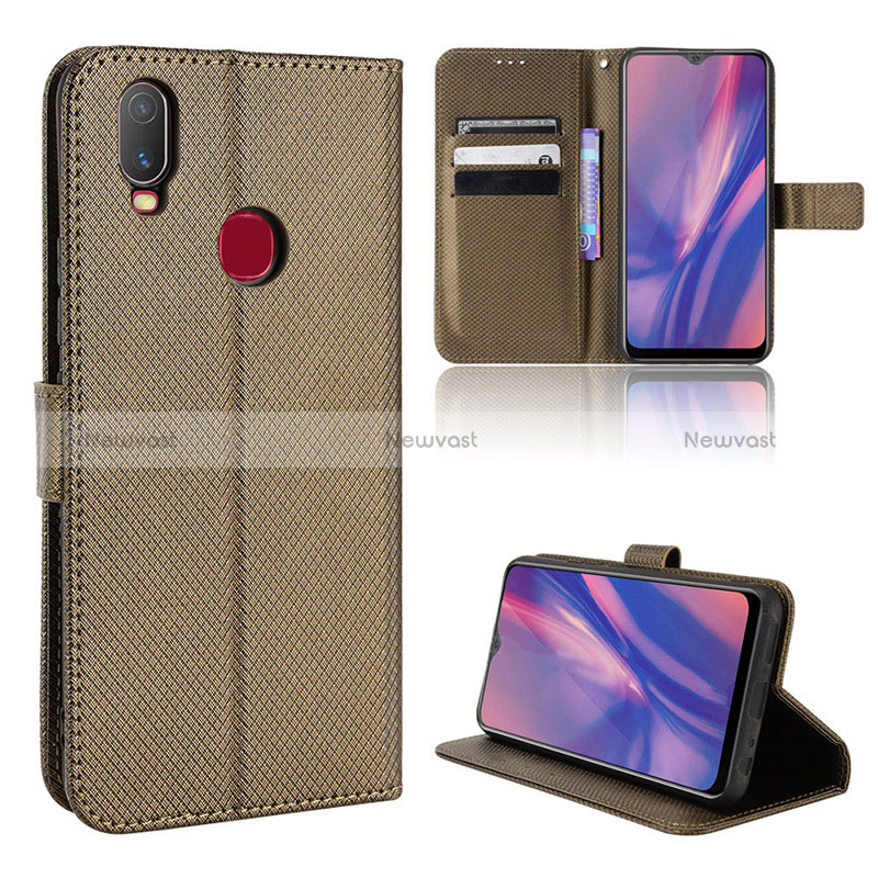 Leather Case Stands Flip Cover Holder BY1 for Vivo Y11 Brown