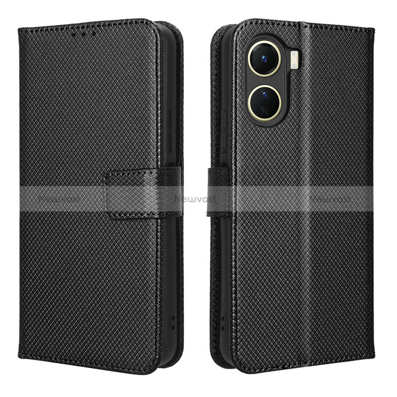 Leather Case Stands Flip Cover Holder BY1 for Vivo Y16 Black