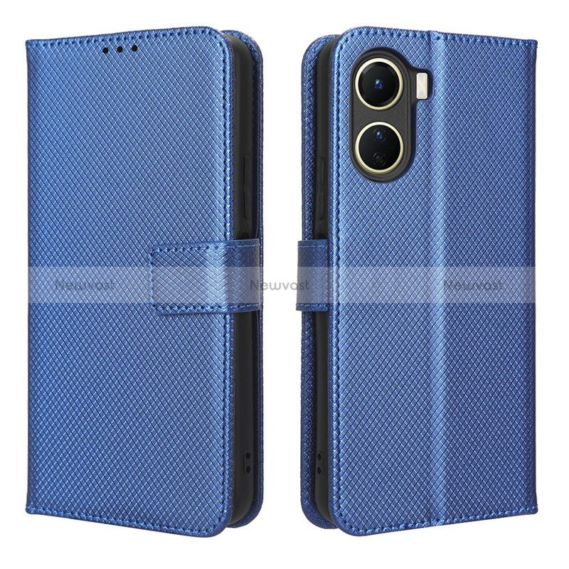 Leather Case Stands Flip Cover Holder BY1 for Vivo Y16 Blue