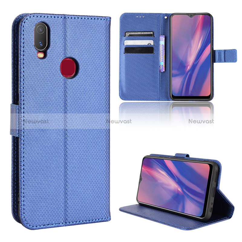 Leather Case Stands Flip Cover Holder BY1 for Vivo Y17 Blue