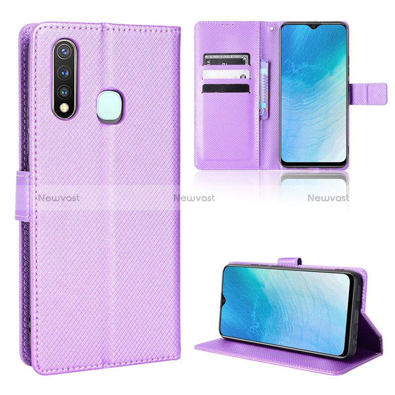 Leather Case Stands Flip Cover Holder BY1 for Vivo Y19 Purple