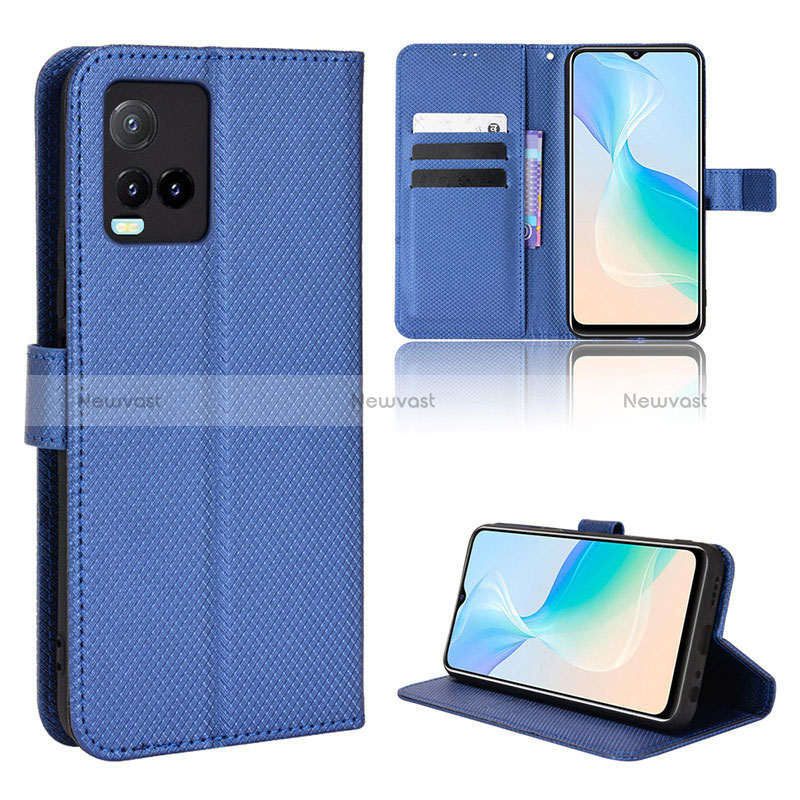 Leather Case Stands Flip Cover Holder BY1 for Vivo Y21a Blue