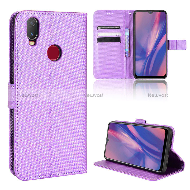 Leather Case Stands Flip Cover Holder BY1 for Vivo Y3 Purple