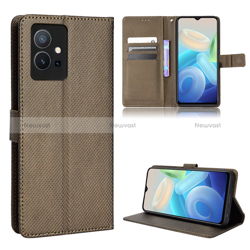 Leather Case Stands Flip Cover Holder BY1 for Vivo Y30 5G Brown