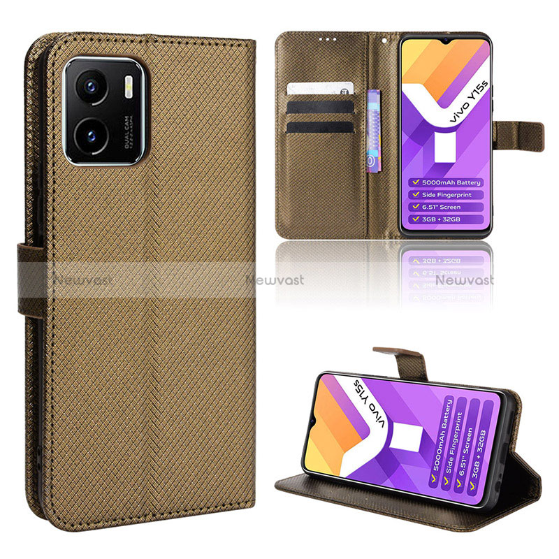 Leather Case Stands Flip Cover Holder BY1 for Vivo Y32t Brown