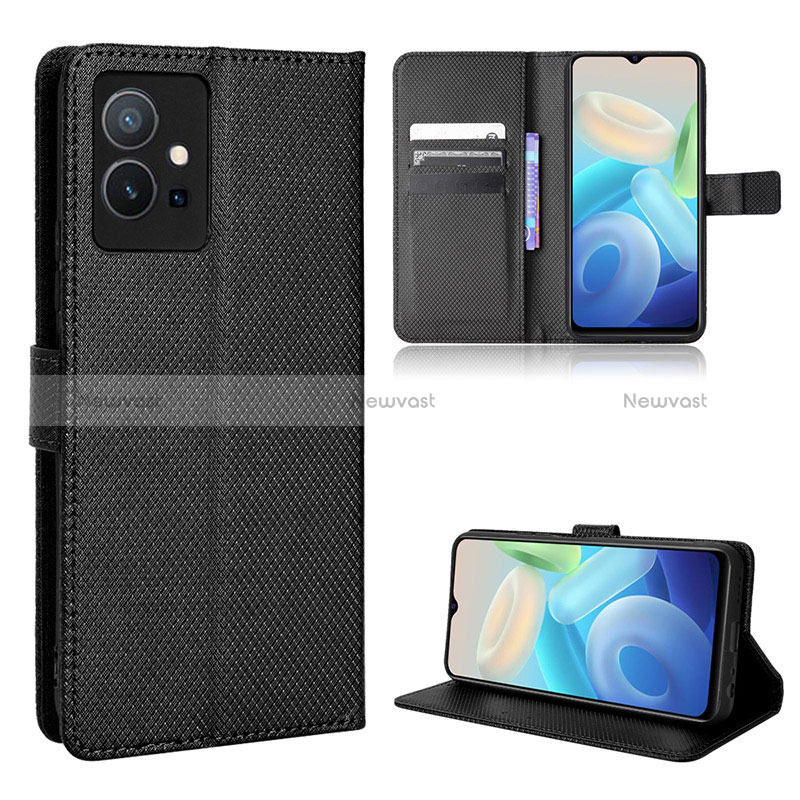 Leather Case Stands Flip Cover Holder BY1 for Vivo Y33e 5G Black