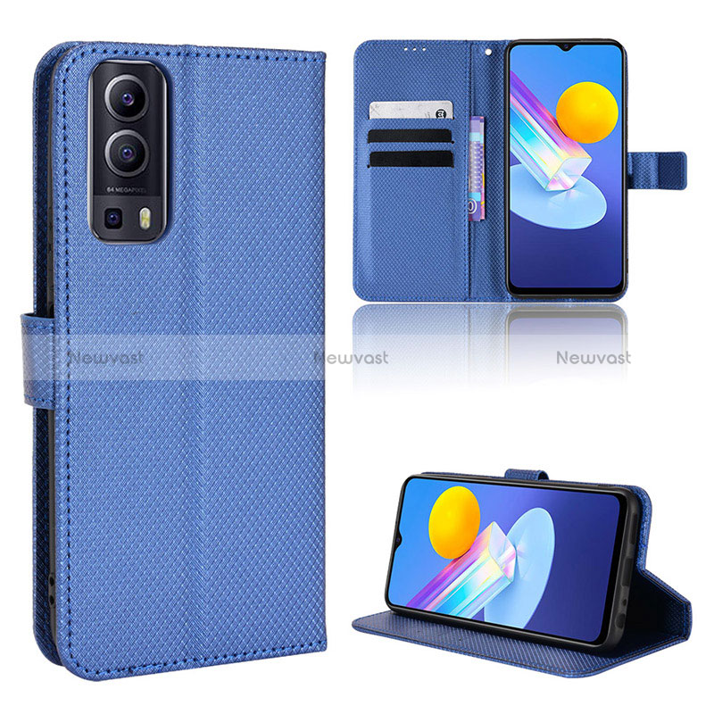 Leather Case Stands Flip Cover Holder BY1 for Vivo Y52 5G Blue