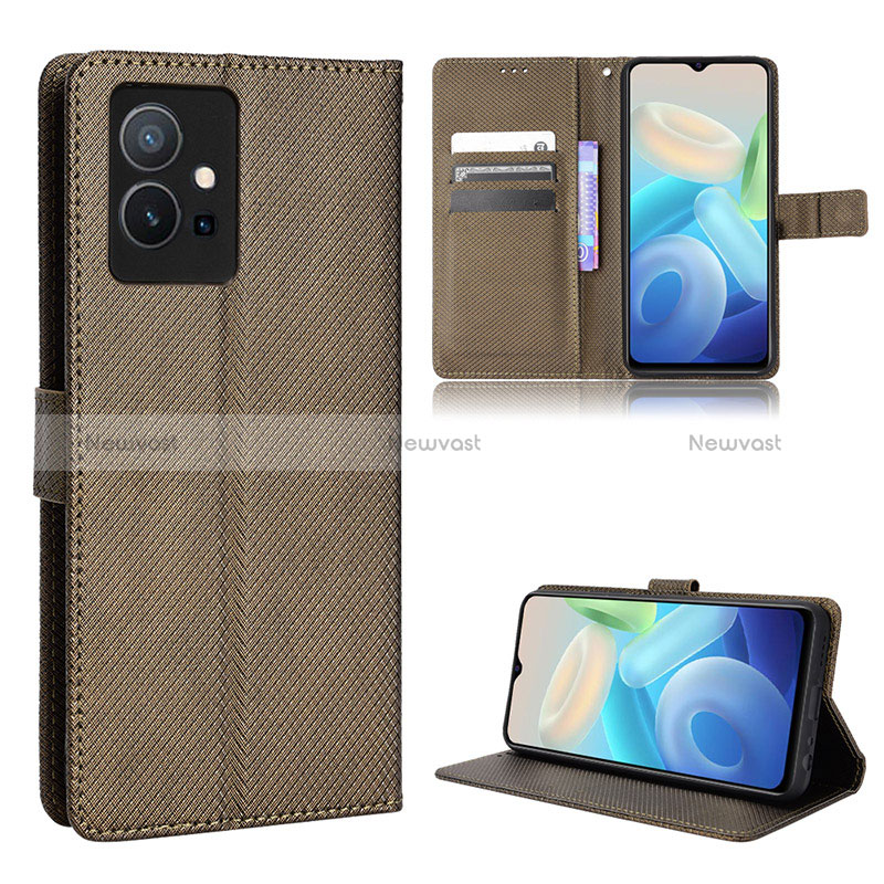 Leather Case Stands Flip Cover Holder BY1 for Vivo Y52t 5G Brown