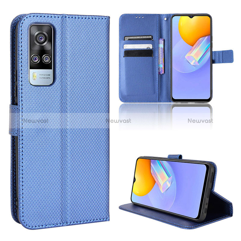Leather Case Stands Flip Cover Holder BY1 for Vivo Y53s NFC Blue