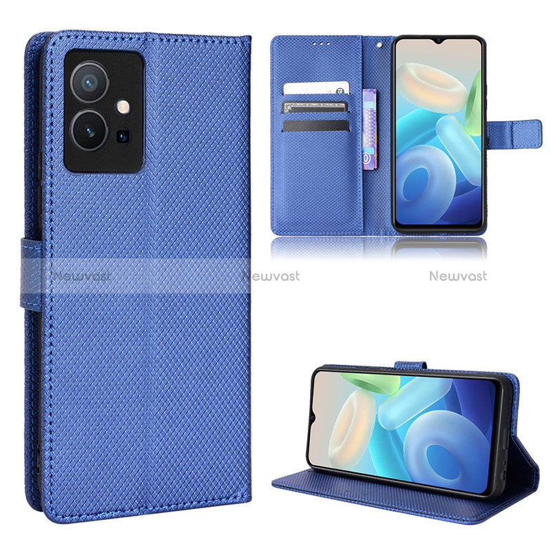 Leather Case Stands Flip Cover Holder BY1 for Vivo Y55 5G Blue