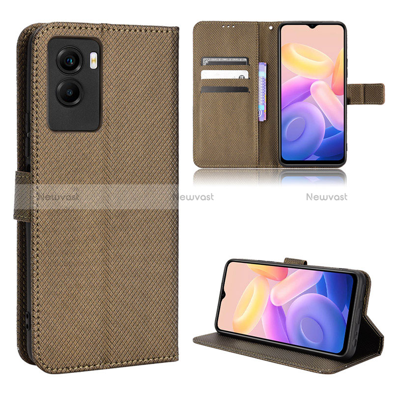 Leather Case Stands Flip Cover Holder BY1 for Vivo Y55s (2021) Brown