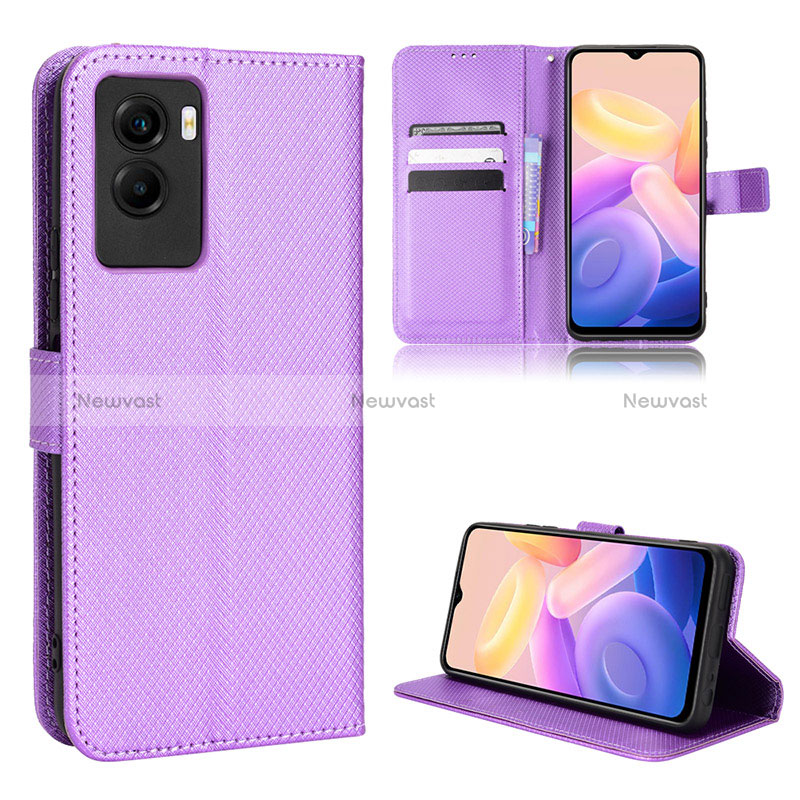 Leather Case Stands Flip Cover Holder BY1 for Vivo Y55s (2021) Purple