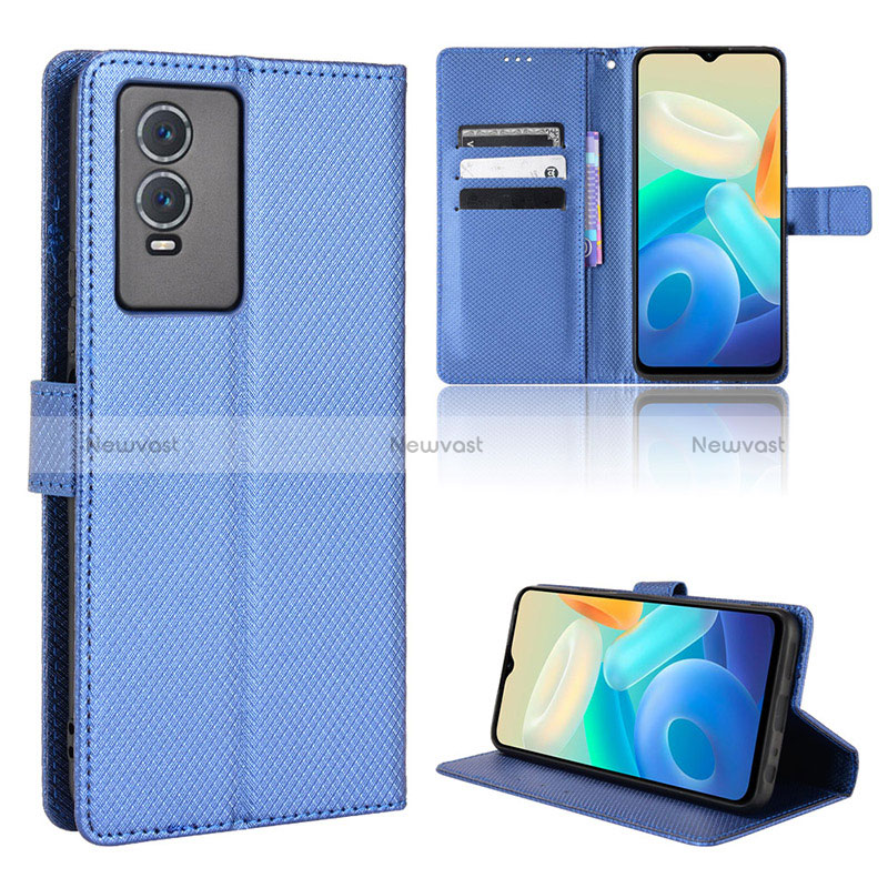 Leather Case Stands Flip Cover Holder BY1 for Vivo Y74s 5G Blue