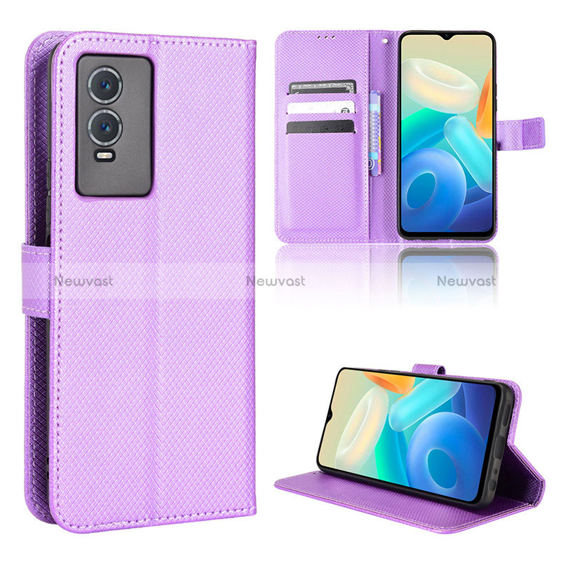 Leather Case Stands Flip Cover Holder BY1 for Vivo Y74s 5G Purple