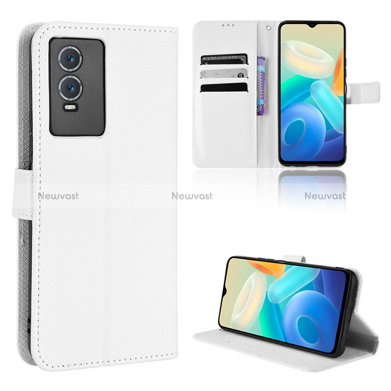 Leather Case Stands Flip Cover Holder BY1 for Vivo Y74s 5G White