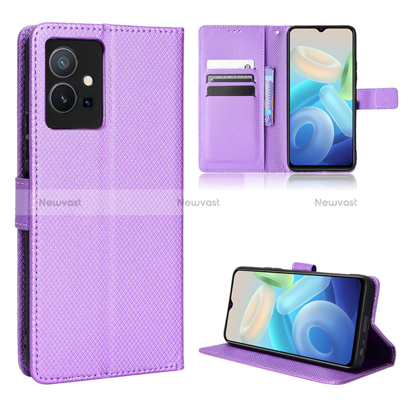 Leather Case Stands Flip Cover Holder BY1 for Vivo Y75 5G Purple