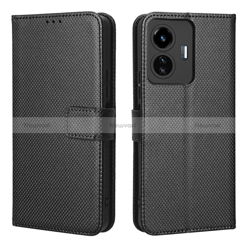 Leather Case Stands Flip Cover Holder BY1 for Vivo Y77 5G Black