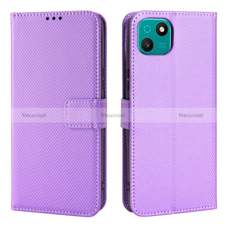 Leather Case Stands Flip Cover Holder BY1 for Wiko T10 Purple