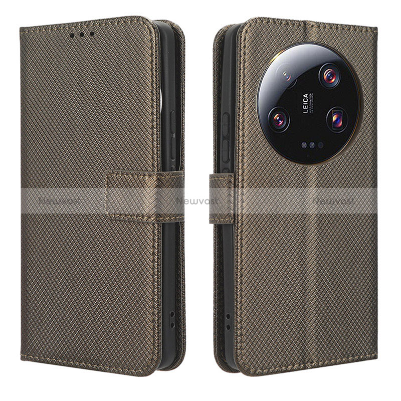 Leather Case Stands Flip Cover Holder BY1 for Xiaomi Mi 13 Ultra 5G Brown