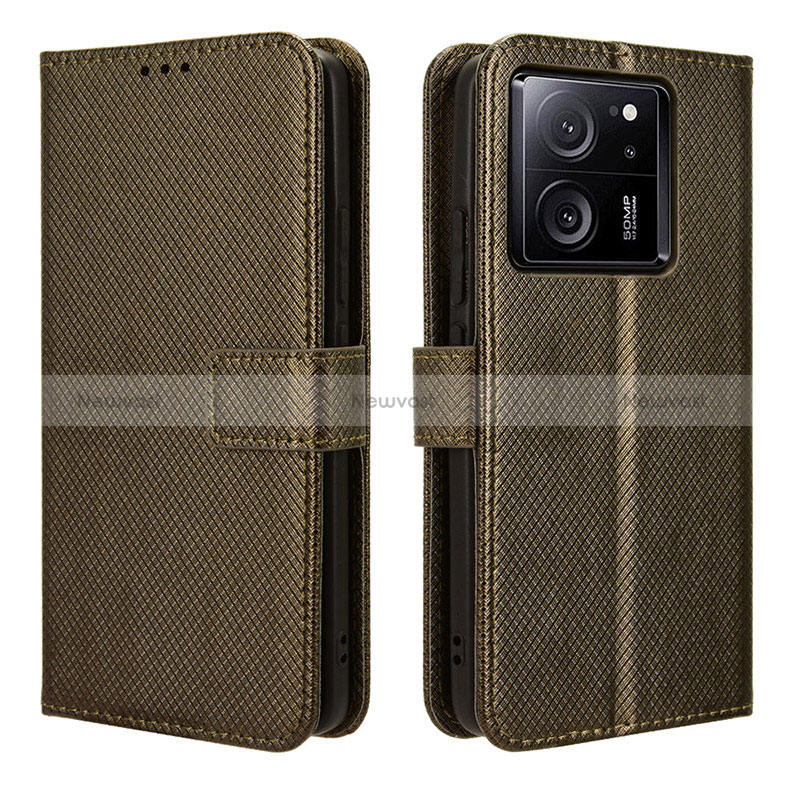 Leather Case Stands Flip Cover Holder BY1 for Xiaomi Mi 13T 5G Brown