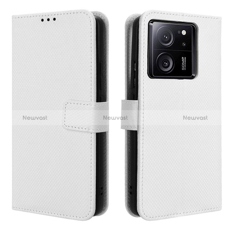 Leather Case Stands Flip Cover Holder BY1 for Xiaomi Mi 13T 5G White