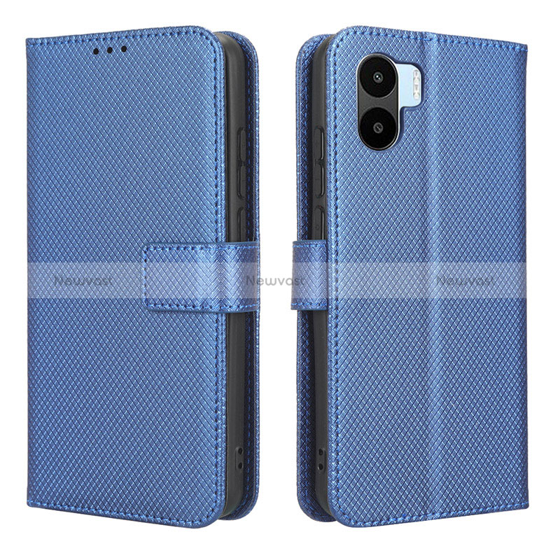 Leather Case Stands Flip Cover Holder BY1 for Xiaomi Poco C51 Blue