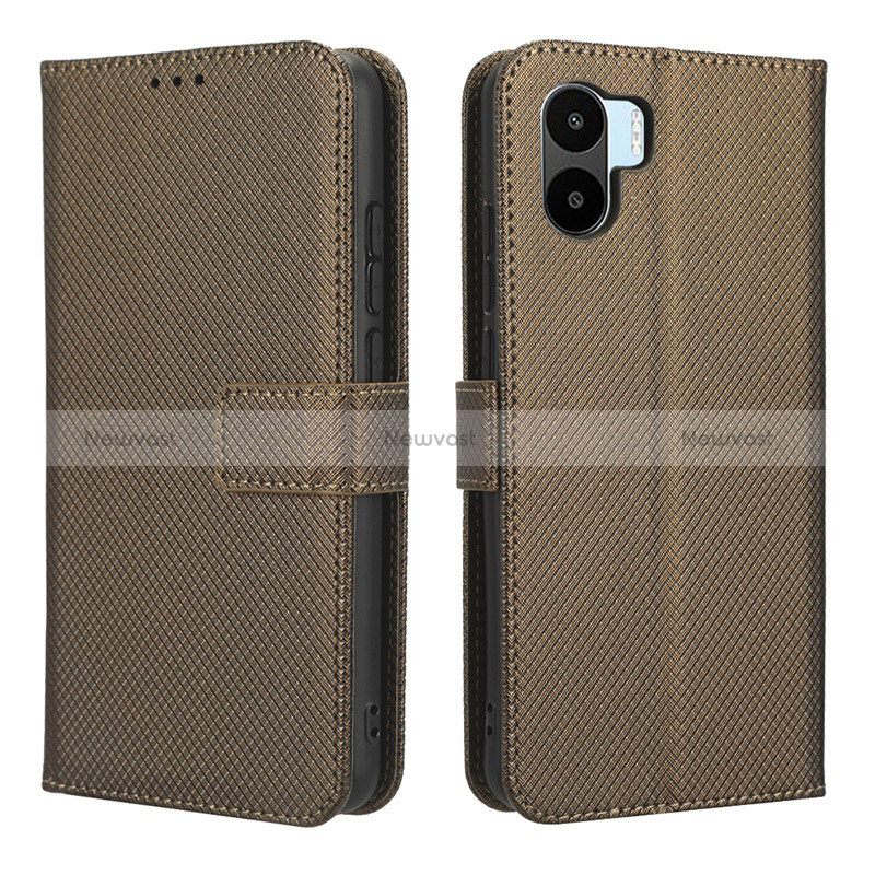 Leather Case Stands Flip Cover Holder BY1 for Xiaomi Poco C51 Brown