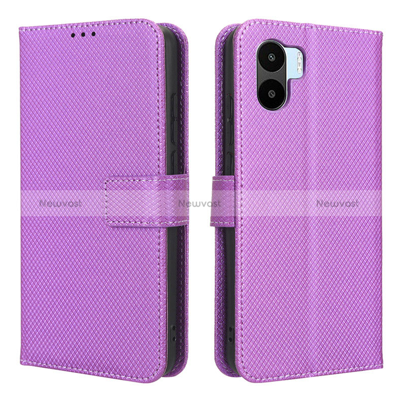 Leather Case Stands Flip Cover Holder BY1 for Xiaomi Poco C51 Purple