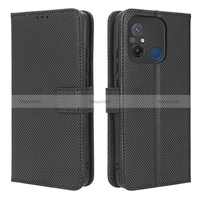 Leather Case Stands Flip Cover Holder BY1 for Xiaomi Poco C55 Black